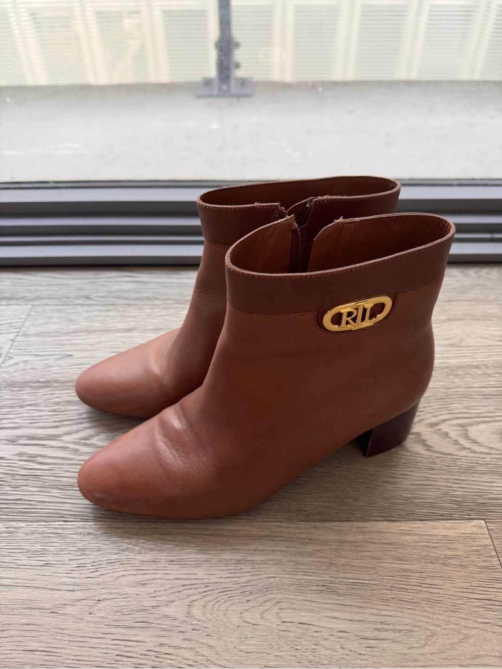 Ralph Lauren Brown Leather Boots with Gold Logi - Picture 6 of 6